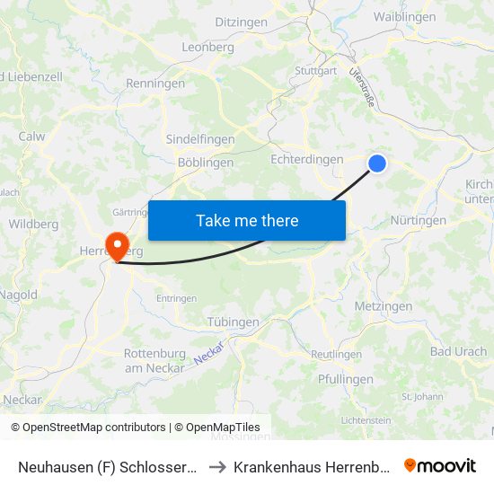 Neuhausen (F) Schlosserstr. to Krankenhaus Herrenberg map
