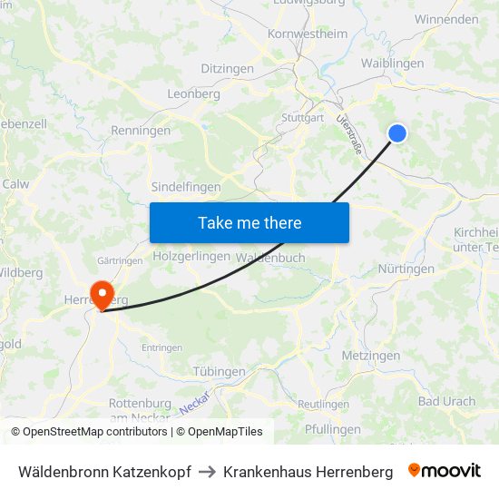 Wäldenbronn Katzenkopf to Krankenhaus Herrenberg map