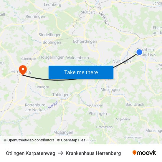 Ötlingen Karpatenweg to Krankenhaus Herrenberg map