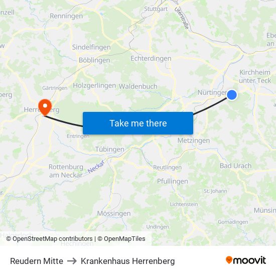 Reudern Mitte to Krankenhaus Herrenberg map