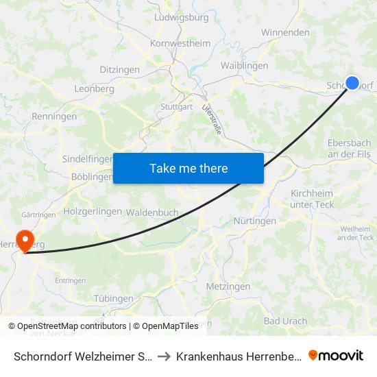 Schorndorf Welzheimer Str. to Krankenhaus Herrenberg map