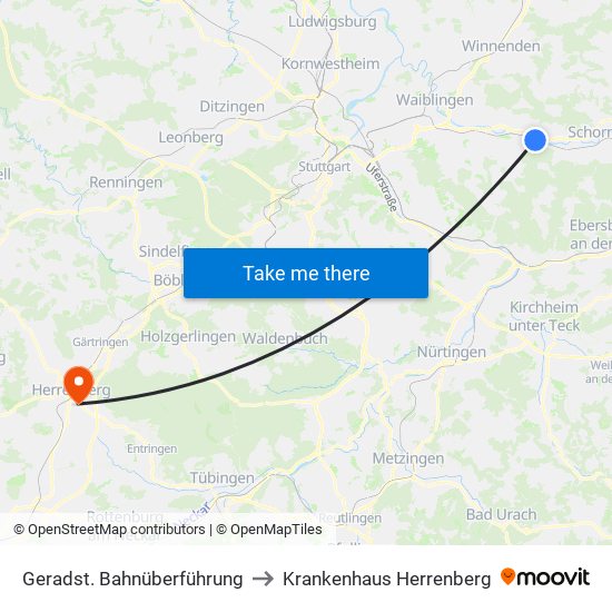 Geradst. Bahnüberführung to Krankenhaus Herrenberg map