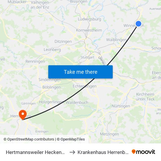 Hertmannsweiler Heckenweg to Krankenhaus Herrenberg map