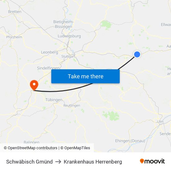 Schwäbisch Gmünd to Krankenhaus Herrenberg map