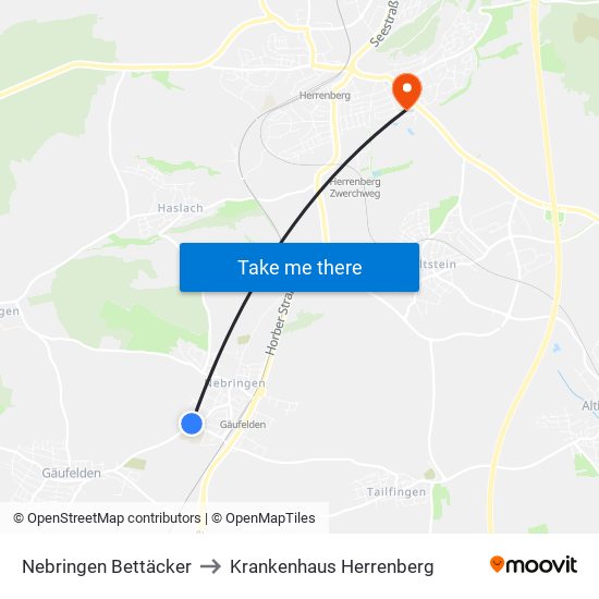Nebringen Bettäcker to Krankenhaus Herrenberg map