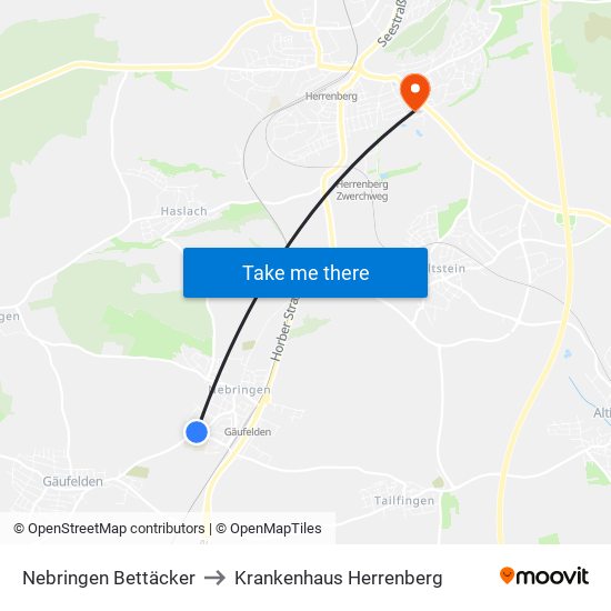 Nebringen Bettäcker to Krankenhaus Herrenberg map