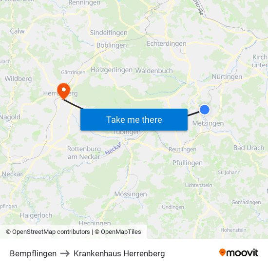 Bempflingen to Krankenhaus Herrenberg map