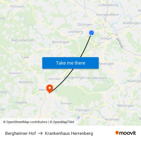 Bergheimer Hof to Krankenhaus Herrenberg map