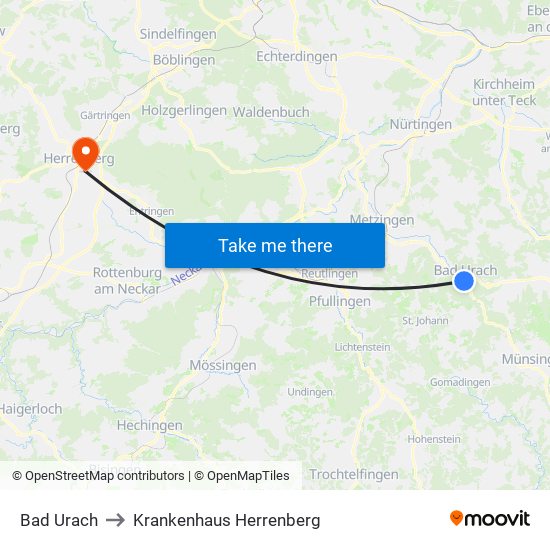 Bad Urach to Krankenhaus Herrenberg map