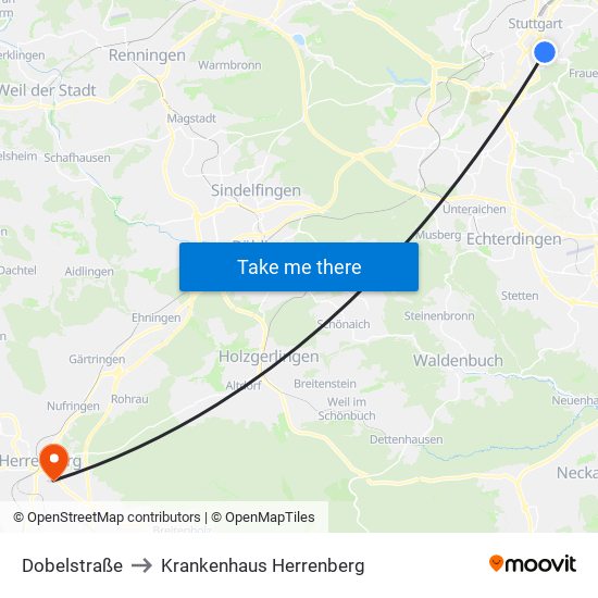 Dobelstraße to Krankenhaus Herrenberg map