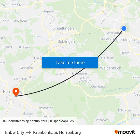 Enbw City to Krankenhaus Herrenberg map