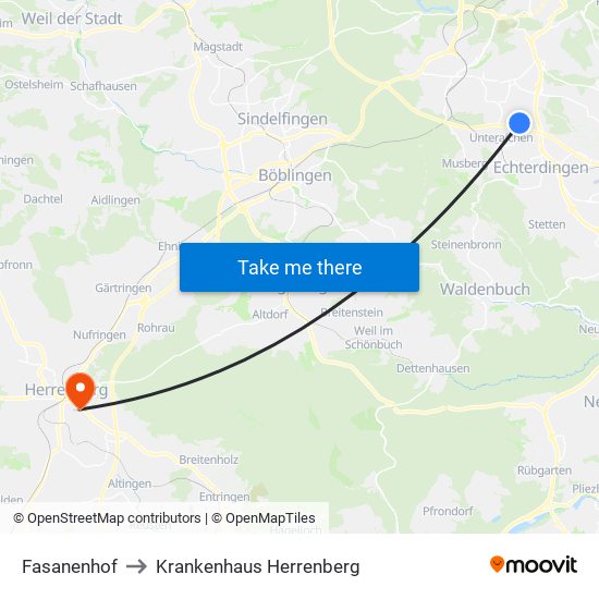 Fasanenhof to Krankenhaus Herrenberg map