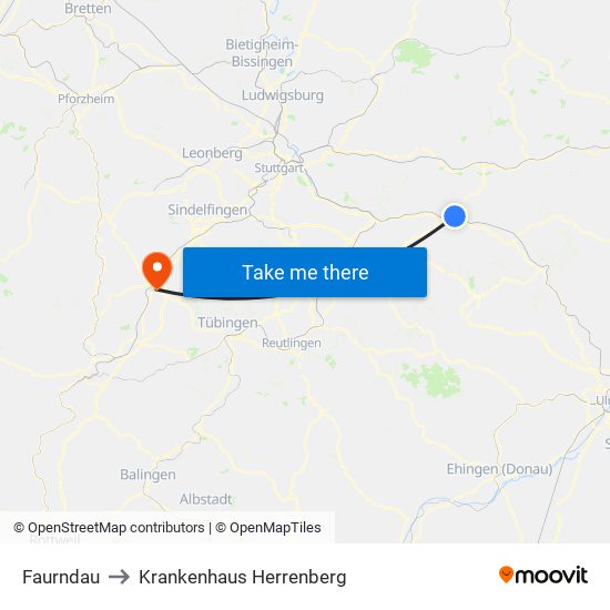Faurndau to Krankenhaus Herrenberg map