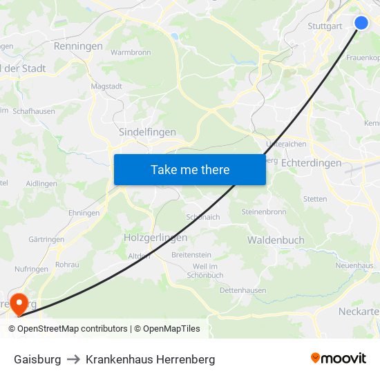 Gaisburg to Krankenhaus Herrenberg map