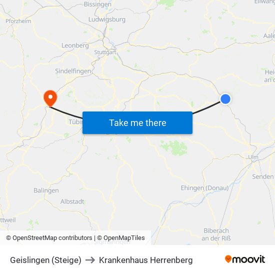 Geislingen (Steige) to Krankenhaus Herrenberg map