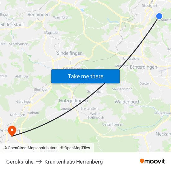 Geroksruhe to Krankenhaus Herrenberg map