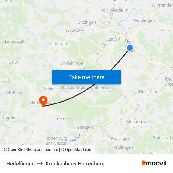 Hedelfingen to Krankenhaus Herrenberg map