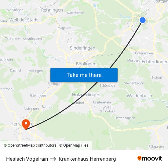 Heslach Vogelrain to Krankenhaus Herrenberg map