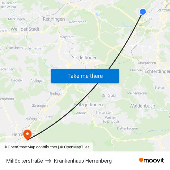 Millöckerstraße to Krankenhaus Herrenberg map