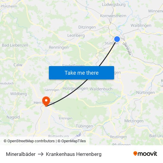 Mineralbäder to Krankenhaus Herrenberg map