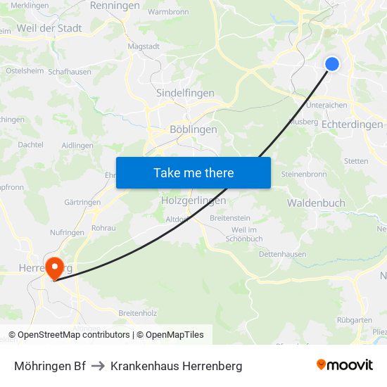 Möhringen Bf to Krankenhaus Herrenberg map