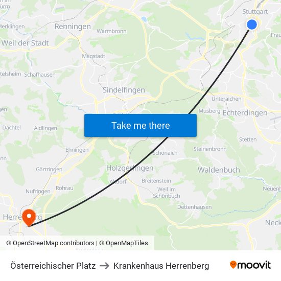 Österreichischer Platz to Krankenhaus Herrenberg map