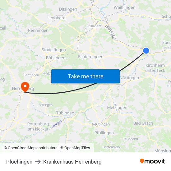 Plochingen to Krankenhaus Herrenberg map