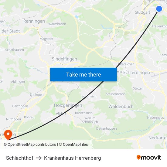 Schlachthof to Krankenhaus Herrenberg map
