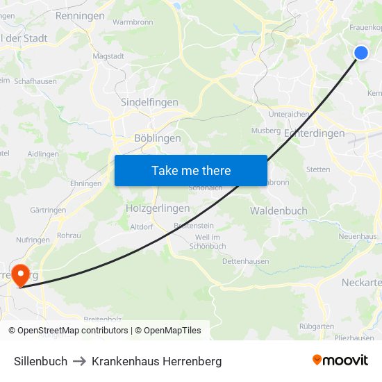 Sillenbuch to Krankenhaus Herrenberg map