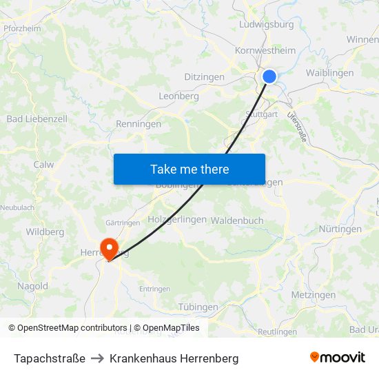 Tapachstraße to Krankenhaus Herrenberg map