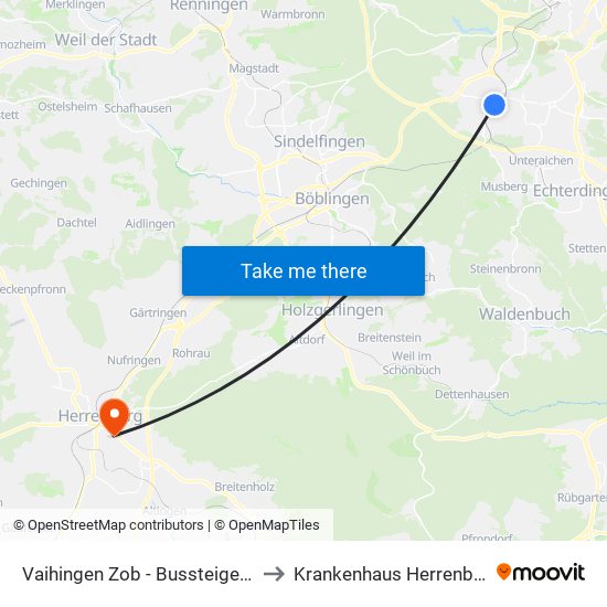 Vaihingen Zob - Bussteige 5-6 to Krankenhaus Herrenberg map