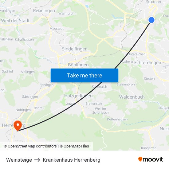 Weinsteige to Krankenhaus Herrenberg map