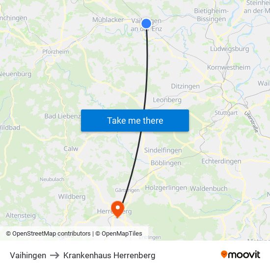 Vaihingen to Krankenhaus Herrenberg map