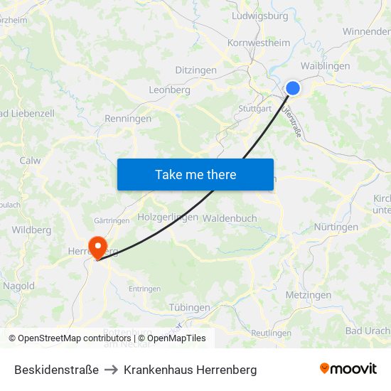 Beskidenstraße to Krankenhaus Herrenberg map