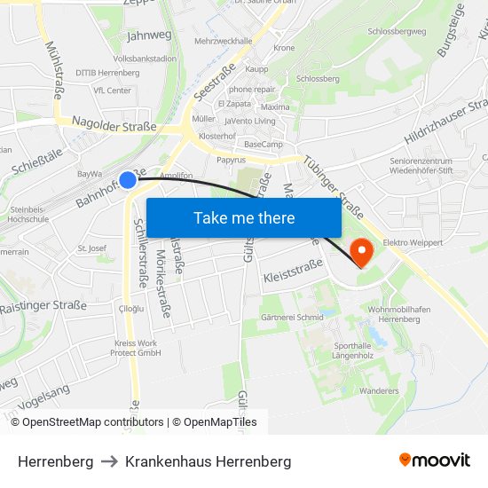 Herrenberg to Krankenhaus Herrenberg map