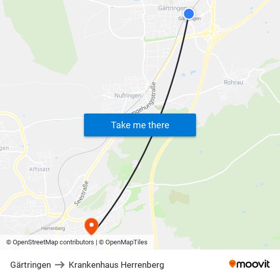 Gärtringen to Krankenhaus Herrenberg map