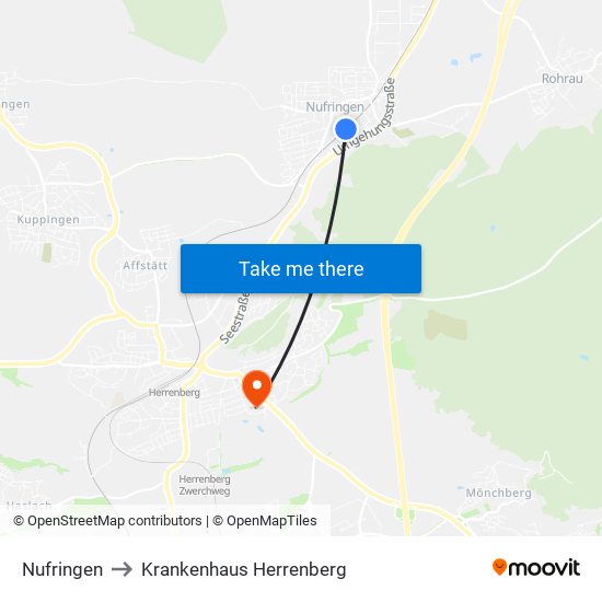 Nufringen to Krankenhaus Herrenberg map