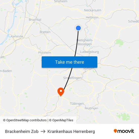 Brackenheim Zob to Krankenhaus Herrenberg map