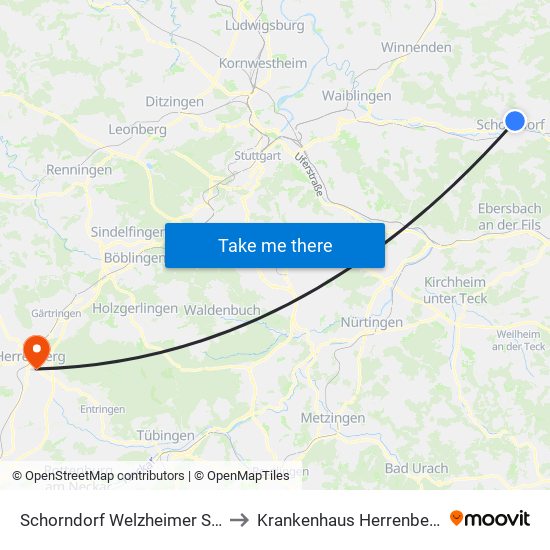 Schorndorf Welzheimer Str. to Krankenhaus Herrenberg map
