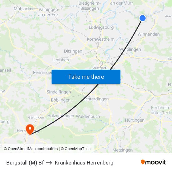 Burgstall (M) Bf to Krankenhaus Herrenberg map