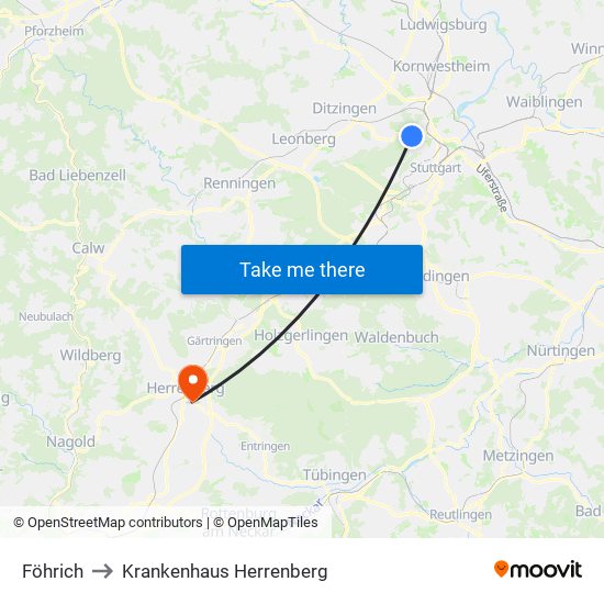 Föhrich to Krankenhaus Herrenberg map