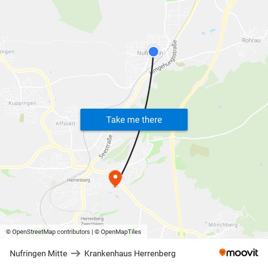 Nufringen Mitte to Krankenhaus Herrenberg map