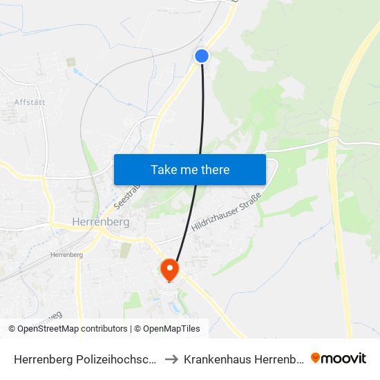 Herrenberg Polizeihochschule to Krankenhaus Herrenberg map