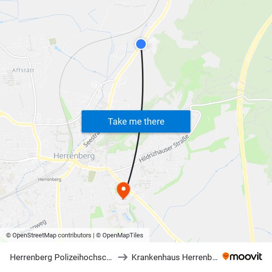 Herrenberg Polizeihochschule to Krankenhaus Herrenberg map