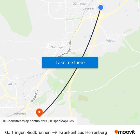 Gärtringen Riedbrunnen to Krankenhaus Herrenberg map