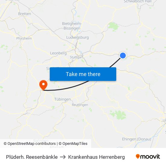 Plüderh. Reesenbänkle to Krankenhaus Herrenberg map