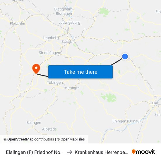 Eislingen (F) Friedhof Nord to Krankenhaus Herrenberg map