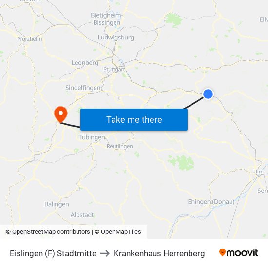 Eislingen (F) Stadtmitte to Krankenhaus Herrenberg map