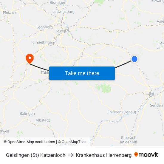 Geislingen (St) Katzenloch to Krankenhaus Herrenberg map