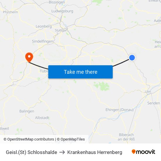 Geisl.(St) Schlosshalde to Krankenhaus Herrenberg map